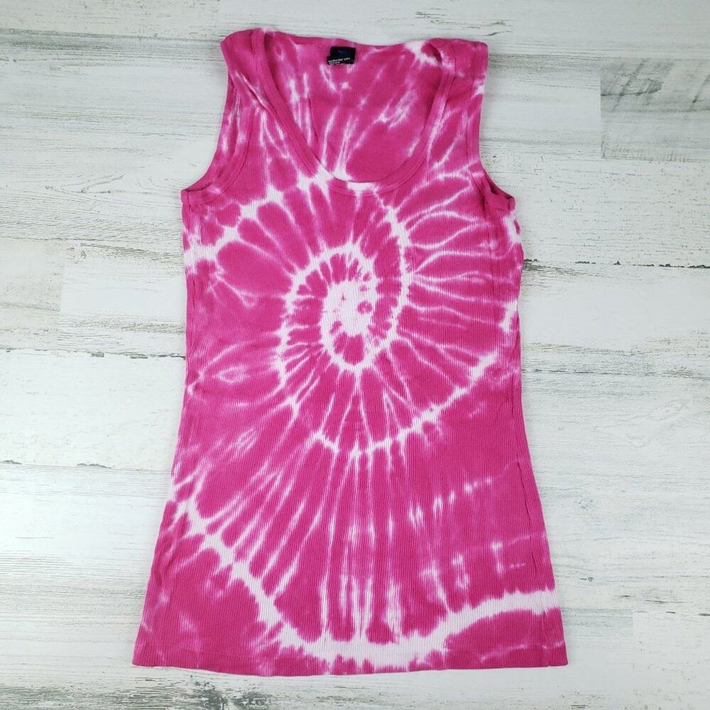 NWOT Point Sportswear Ribbed Tie Dye Pink Fuchsia Spiral Tank Top Size Medium